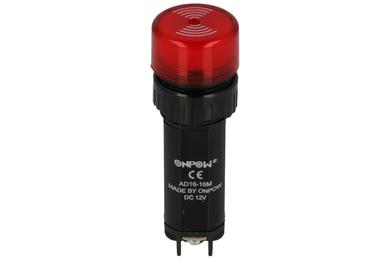 Sirene; AD16-16M-12V-R; 80 dB; 12V; 20mA; dia. 16mm; on panel; with built in generator; screw; 56,7mm; IP40; Onpow; RoHS