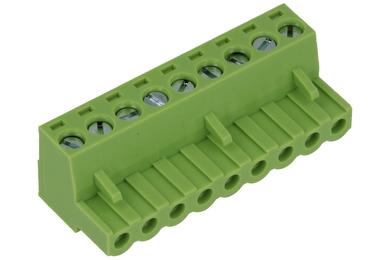 Terminal block; XY2500F-B-09P; 9 ways; R=5,08mm; 18mm; 12A; 300V; for cable; angled 90°; square hole; slot screw; screw; vertical; 2,5mm2; green; Xinya; RoHS