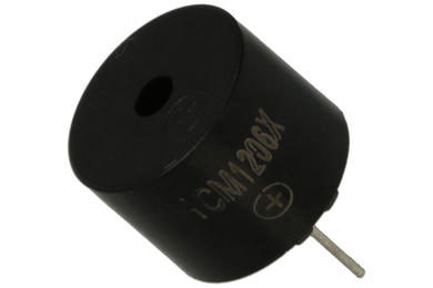 Buzzer elektromagnetyczny; HCM1206X; 85 dB (d=0,1m); 3÷7V; 30mA; fi 12mm; 2,7kHz; przewlekany (THT); 5; ciągły; z generatorem; piny; 9,5mm