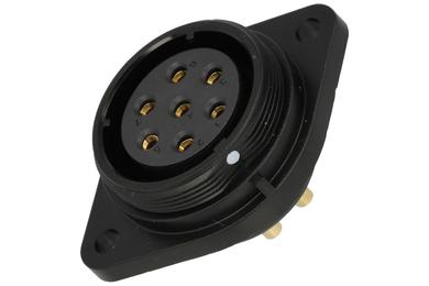 Socket; SP2913/S7-1N; 7 ways; straight; solder; 4,0mm2; SP29; for panel with bracket; 30mm; screwed; nylon66; black; IP68; 25A; 500V; Weipu; RoHS