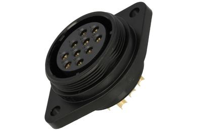 Socket; SP2913/S10-1N; 10 ways; straight; solder; 4,0mm2; SP29; for panel with bracket; 30mm; screwed; nylon66; blue & black; IP68; 25A; 500V; Weipu; RoHS