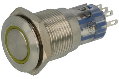 Przełącznik; przyciskowy; LAS2GQF-11ZE/Y/24VS; ON-ON; 1 tor; podświetlenie LED 24V; żółty; ring; bistabilny; na panel; 3A; 250V AC; 16mm; Onpow; RoHS