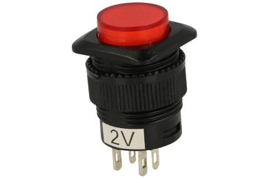 Przełącznik; przyciskowy; R13-508AR; OFF-ON; czerwony; podświetlenie LED 2V; czerwony; do lutowania; 2 pozycje; 1,5A; 250V AC; 16mm; 25mm; Howo