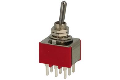 Przełącznik; dźwigniowy; T80-8301-T1-B1-M2; 2*3; ON-ON; 3 tory; 2 pozycje; bistabilny; na panel; przewlekany (THT); 2A; 250V AC; czerwony; 15mm; Highly; RoHS