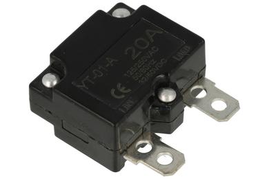 Over current breaker; bimetallic; L2-20A; 20A; 250V AC; 1 way; panel mounted; 6,3mm connectors
