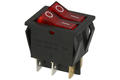 Przełącznik; klawiszowy (kołyskowy); IRS2101-1C3r; ON-OFF; 2 tory; czerwony; podświetlenie neonówka 250V; czerwony; bistabilny; konektory 6,3x0,8mm; 22x30mm; 2 pozycje; 15A; 250V AC