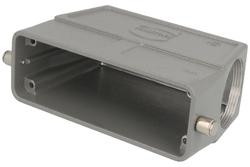 Connector housing; Han A; 19300240548; 24B; metal; angled 45°; for cable; one side cable entry; for single locking lever; entry for M40 cable gland; grey; IP65; Harting; RoHS