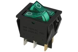 Switch; rocker; IRS2101-1C3g; ON-OFF; 2 ways; green; neon bulb 250V backlight; green; bistable; 6,3x0,8mm connectors; 22x30mm; 2 positions; 15A; 250V AC