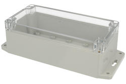 Enclosure; multipurpose; G258CMF; polycarbonate; 160mm; 80mm; 55mm; IP65; light gray; mounting brackets; transparent lid; Gainta; RoHS