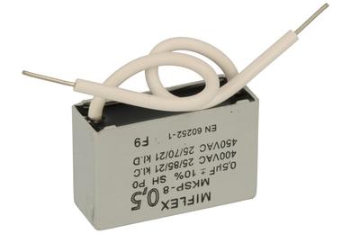 Capacitor; polypropylene; motor; I250V450K-C; MKSP; 0,5uF; 400V; 11,5x20,5x31,5mm; with cables; Miflex; RoHS