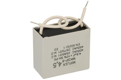 Capacitor; polypropylene; motor; I250V545K-C; MKSP; 4,5uF; 400V; 21x38x42,1mm; with cables; Miflex; RoHS