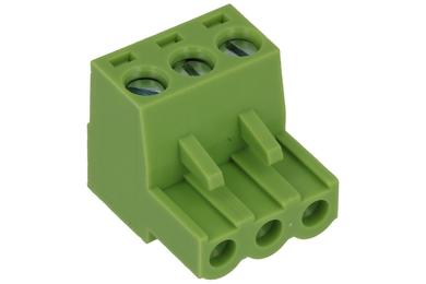 Łączówka; XY2500F-A-03P; 3 tory; R=5,00mm; 18mm; 12A; 300V; na przewód; kątowe 90°; otwór kwadratowy; śruba prosta; śrubowy; pionowy; 2,5mm2; zielony; Xinya; RoHS