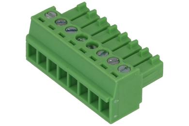 Terminal block; 15EGTK-3.5-08P; 8 ways; R=3,50mm; 15,4mm; 8A; 125V; for cable; angled 90°; square hole; slot screw; screw; vertical; 1,5mm2; green; Golten; RoHS