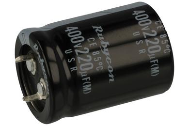 Capacitor; electrolytic; SNAP-IN; 220uF; 400V; 400USR220; 20%; fi 25x35mm; 10mm; through-hole (THT); bulk; -25...+85°C; 2000h; Rubycon; RoHS