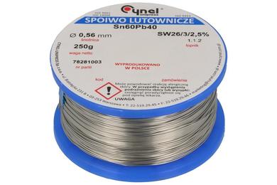 Spoiwo lutownicze; 0,56mm; szpulka 0,25kg; LC60/0,56/0,25; ołowiowe; Sn60Pb40; Cynel; drut; SW26/3/2.5%; cyna