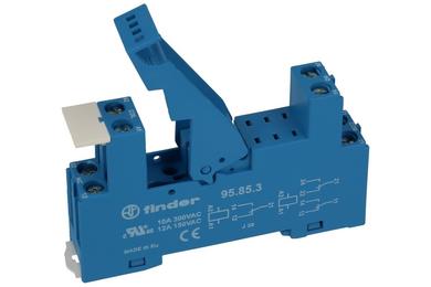 Relay socket; F95.85.3.SPA; panel mounted; DIN rail type; blue; with clamp; Finder; RoHS; Compatible with relays: 40.52; 40.61