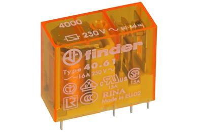Relay; electromagnetic miniature; 40.61.8.230.4000; 230V; AC; SPDT; 16A; 250V AC; PCB trough hole; for socket; Finder; RoHS; 1,2VA