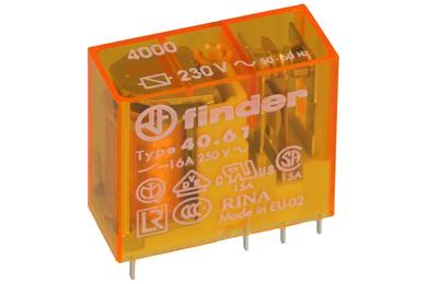 Relay; electromagnetic miniature; 40.61.8.230.4000; 230V; AC; SPDT; 16A; 250V AC; PCB trough hole; for socket; Finder; RoHS; 1,2VA