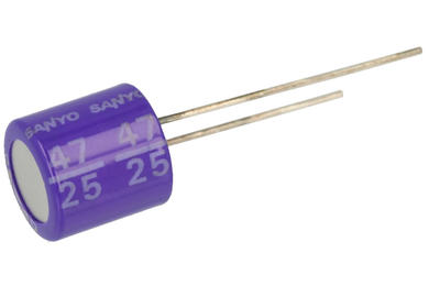Capacitor; electrolytic; 47uF; 25V; SC; 25SC47M+T; diam.10x10,2mm; 5mm; through-hole (THT); bulk; Sanyo; RoHS
