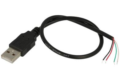 Plug; USB A; A-G-USB A; USB 2.0; black; with 0,25m cable; straight; solder; RoHS