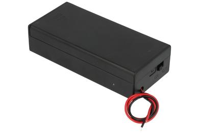 Battery holder; A-KB18650; 2x18650; with cable; with switch; with lid; container; black; 18650