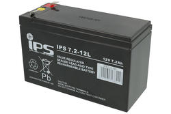 Akumulator; kwasowy bezobsługowy AGM; IPS 7,2-12L; 12V; 7,2Ah; 151x65x94(100)mm; konektor 6,3 mm; IPS; 2,2kg; 6÷9 lat