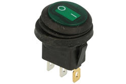 Przełącznik; klawiszowy (kołyskowy); A-605/G; ON-OFF; 1 tor; zielony; podświetlenie LED 12V; zielony; bistabilny; konektory 4,8x0,8mm; 20mm; 2 pozycje; 6A; 250V AC