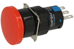 Przełącznik; bezpieczeństwa; przyciskowy; LAS1-AM-11R; ON-(ON); grzybkowy; 1 tor; czerwony; bez podświetlenia; monostabilny; do lutowania; 5A; 250V AC; Onpow