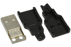 Wtyk; USB A; W-USB-A; USB 2.0; czarny; na przewód; proste; lutowany; stop miedzi; RoHS