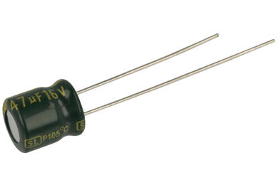Kondensator; elektrolityczny; niskoimpedancyjny; 47uF; 16V; SLR470M1CE07M; fi 6,3x7mm; 2,5mm; przewlekany (THT); luzem; Jamicon; RoHS