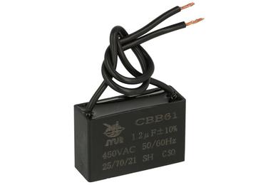 Capacitor; motor; JY-201; 1,2uF; 450V AC; 13,5x24x37mm; with cables; JYC; RoHS