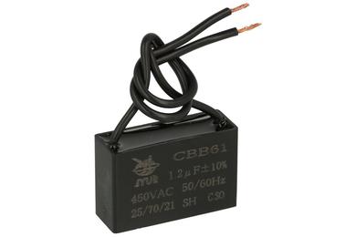 Capacitor; motor; CBB61-450VAC-1.2uF; 1,2uF; 450V AC; 13,5x24x37mm; with cables; Shenge; RoHS