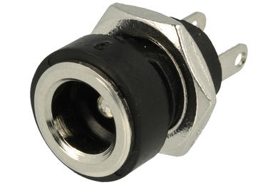 Socket; 2,1mm; DC power; 5,5mm; DC-2,1; straight; for panel; solder; plastic; RoHS