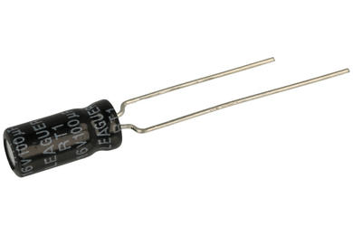 Kondensator; elektrolityczny; 100uF; 16V; RT1; KE 100/16/5x11tA; fi 5x11mm; 5mm; przewlekany (THT); taśma; Leaguer; RoHS