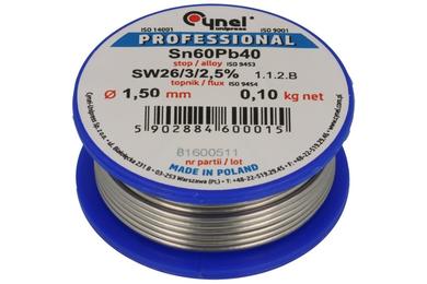 Soldering wire; 1,5mm; reel 0,1kg; LC60/1,5/0,10; lead; Sn60Pb40; Cynel; wire; SW26/3/2.5%; solder tin