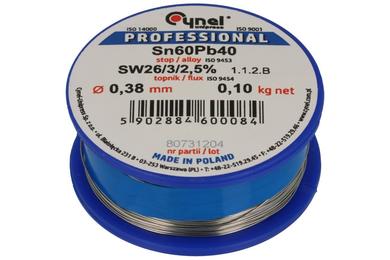 Soldering wire; 0,38mm; reel 0,1kg; LC60/0,38/0,10; lead; Sn60Pb40; Cynel; wire; SW26/3/2.5%; solder tin