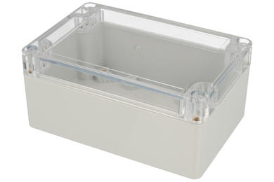 Enclosure; multipurpose; G2104C; polycarbonate; 120mm; 80mm; 55mm; IP65; light gray; recessed area on cover; transparent lid; Gainta; RoHS