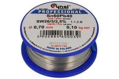 Soldering wire; 0,7mm; reel 0,1kg; LC60/0,70/0,10; lead; Sn60Pb40; Cynel; wire; SW26/3/2.5%; solder tin