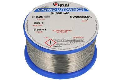 Soldering wire; 0,25mm; reel 0,25kg; LC60/0,25/0,25; lead; Sn60Pb40; Cynel; wire; SW26/3/2.5%; solder tin