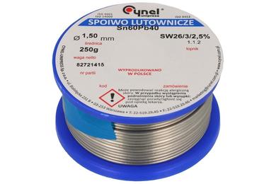 Soldering wire; 1,5mm; reel 0,25kg; LC60/1,50/0,25; lead; Sn60Pb40; Cynel; wire; SW26/3/2.5%; solder tin