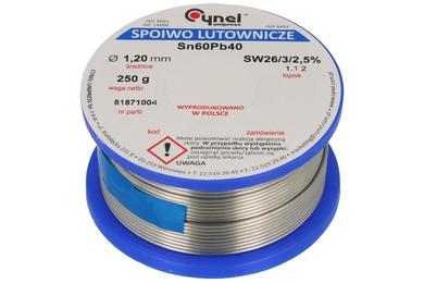 Soldering wire; 1,2mm; reel 0,25kg; LC60/1,2/0,25; lead; Sn60Pb40; Cynel; wire; SW26/3/2.5%; solder tin