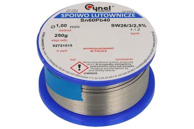 Soldering wire; 1,0mm; reel 0,25kg; LC60/1,00/0,25; lead; Sn60Pb40; Cynel; wire; SW26/3/2.5%; solder tin