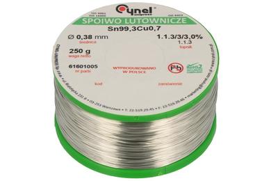Soldering wire; 0,38mm; reel 0,25kg; Sn99,3Cu0,7/0,38/0,25; lead-free; Sn99,3Cu0,7; Cynel; wire; 1.1.3/3/3.0%; solder tin