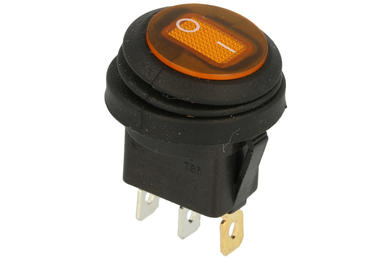 Przełącznik; klawiszowy (kołyskowy); A-605/Y; ON-OFF; 1 tor; żółty; podświetlenie LED 12V; żółty; bistabilny; konektory 4,8x0,8mm; 20mm; 2 pozycje; 6A; 250V AC