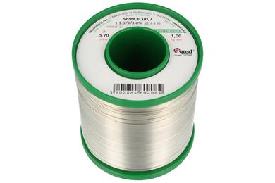 Soldering wire; 0,7mm; reel 1kg; Sn99,3Cu0,7/0,70/1,00; lead-free; Sn99,3Cu0,7; Cynel; wire; 1.1.3/3/3.0%; solder tin