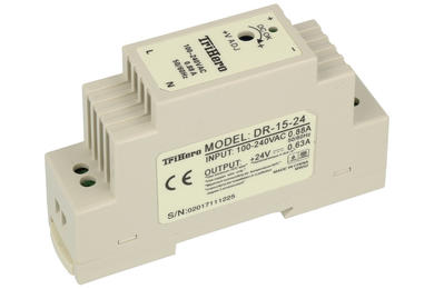 Power Supply; DIN Rail; DR-15-24; 24V DC; 0,63A; 15,2W; LED indicator; TriHero