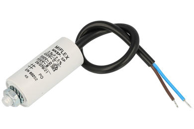 Capacitor; motor; I150V525J-D1; MKSP; 2,5uF; 450V AC; fi 25x53mm; with cables; screw with a nut; Miflex; RoHS