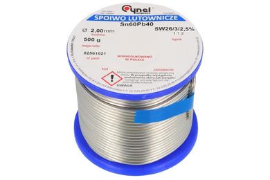 Soldering wire; 2,0mm; reel 0,5kg; LC60/2,00/0,50; lead; Sn60Pb40; Cynel; wire; SW26/3/2.5%; solder tin