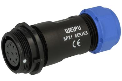 Gniazdo; SP2111C/S9II-1N; 9 torów; lutowany; 0,75mm2; 7-12mm; SP21; na przewód; IP68; 5A; 500V; Weipu; RoHS; SP2111/S9II-1N
