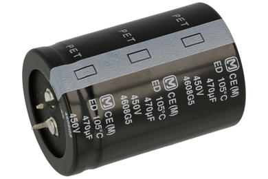 Capacitor; electrolytic; SNAP-IN; 470uF; 450V; ED; EETED2W471LX; 20%; diam.35x50mm; 10mm; through-hole (THT); bulk; -25...+105°C; 2000h; Panasonic; RoHS